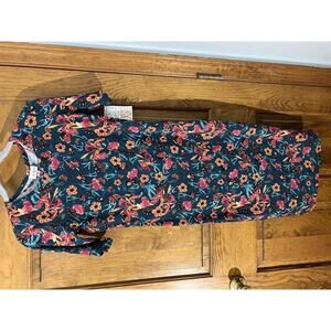 LuLaRoe Julia Dress XS Pencil Midi Floral Butterfly Blue Sheath Knee Length NWT